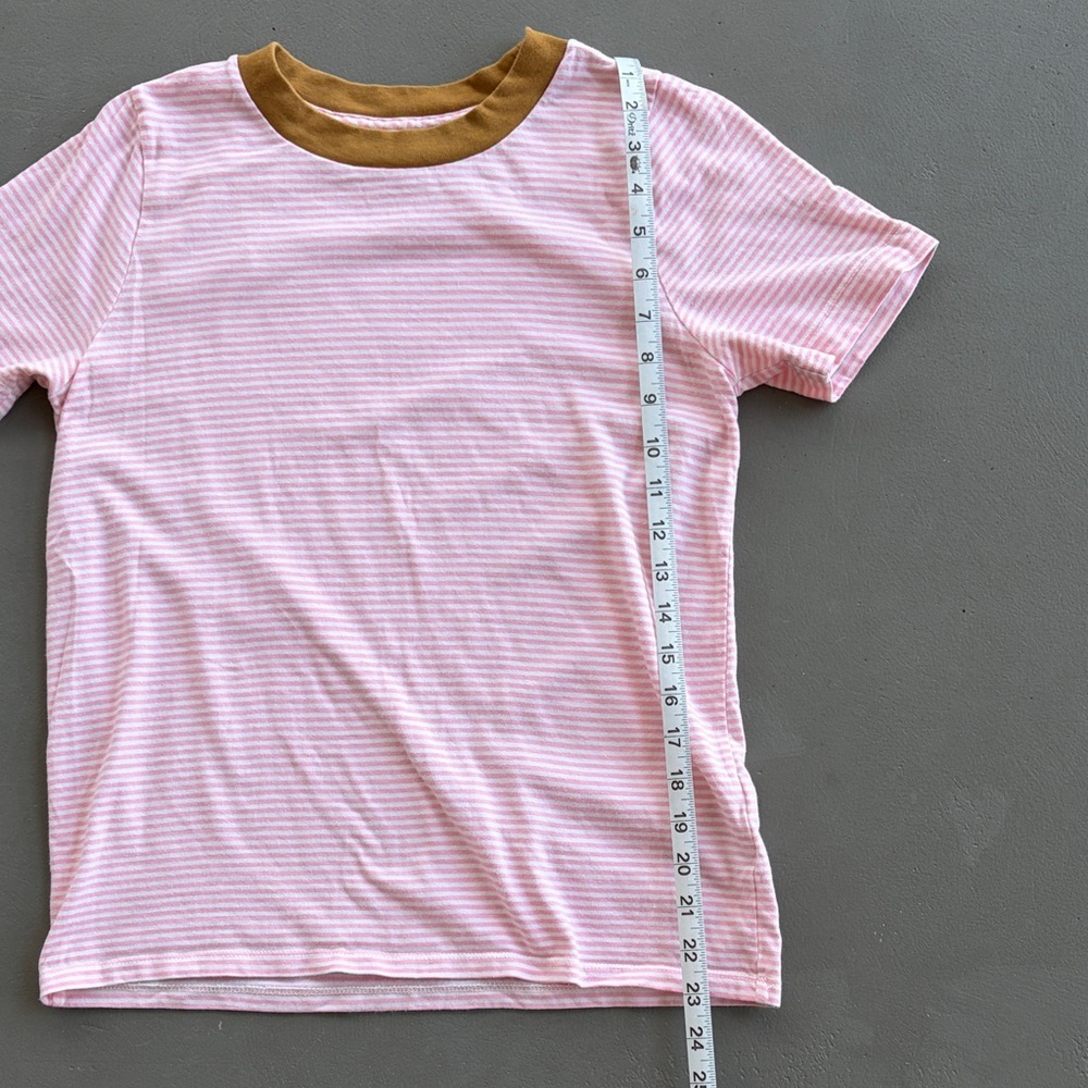 Madewell Pink Striped Tee with Brown Collar Size Small 100% Cotton - Picture 3 of 6
